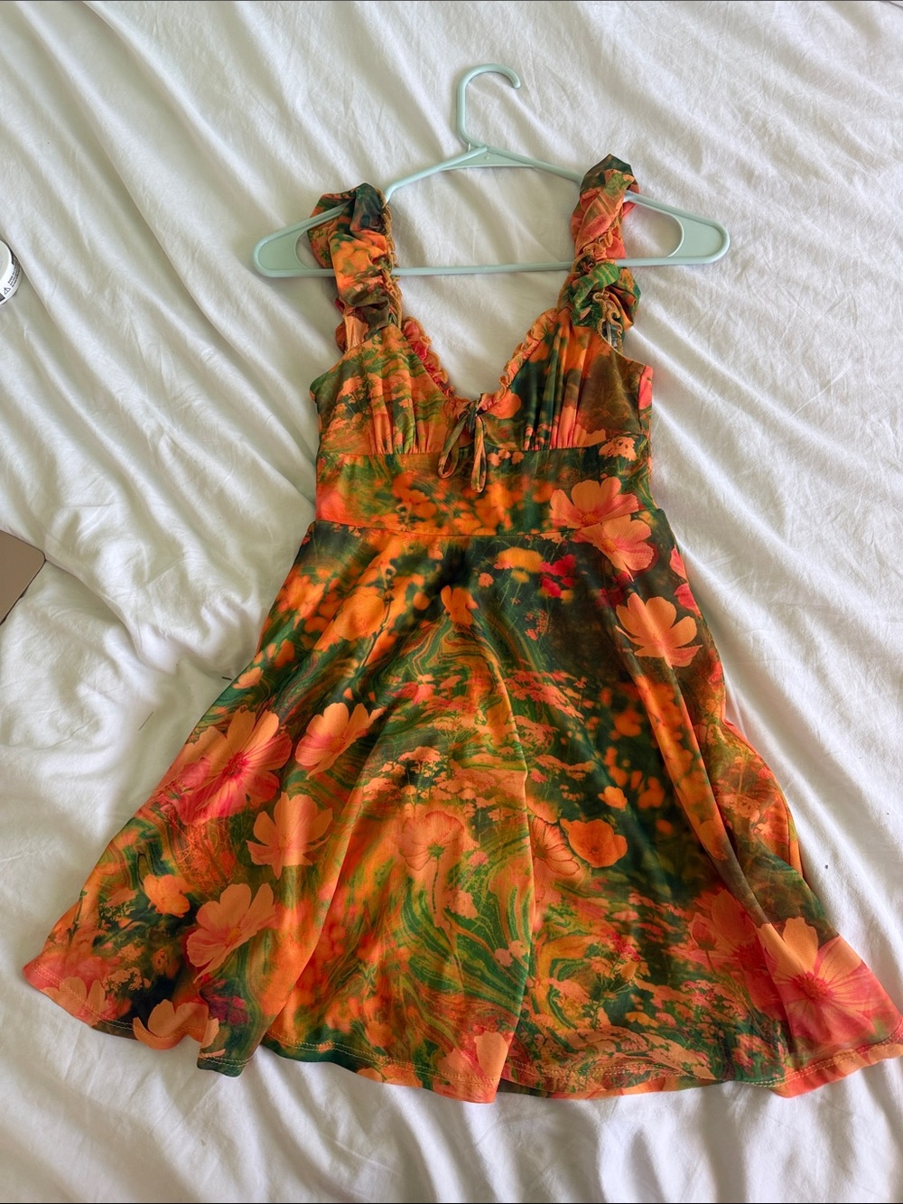 Urban Outfitters Orange and Green Floral Mini Dress